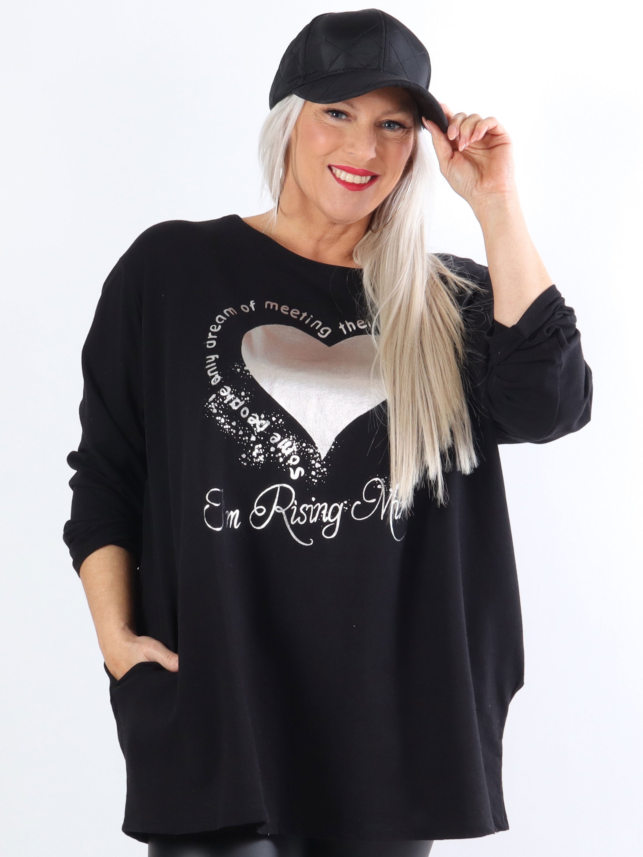 Hearty - Plus size joggingblus med silvertryck framtill